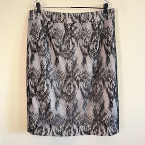 Calvin Klein Pencil Skirt Size 16 Black Lace Cream Lined Jacquard Feminine NWT!